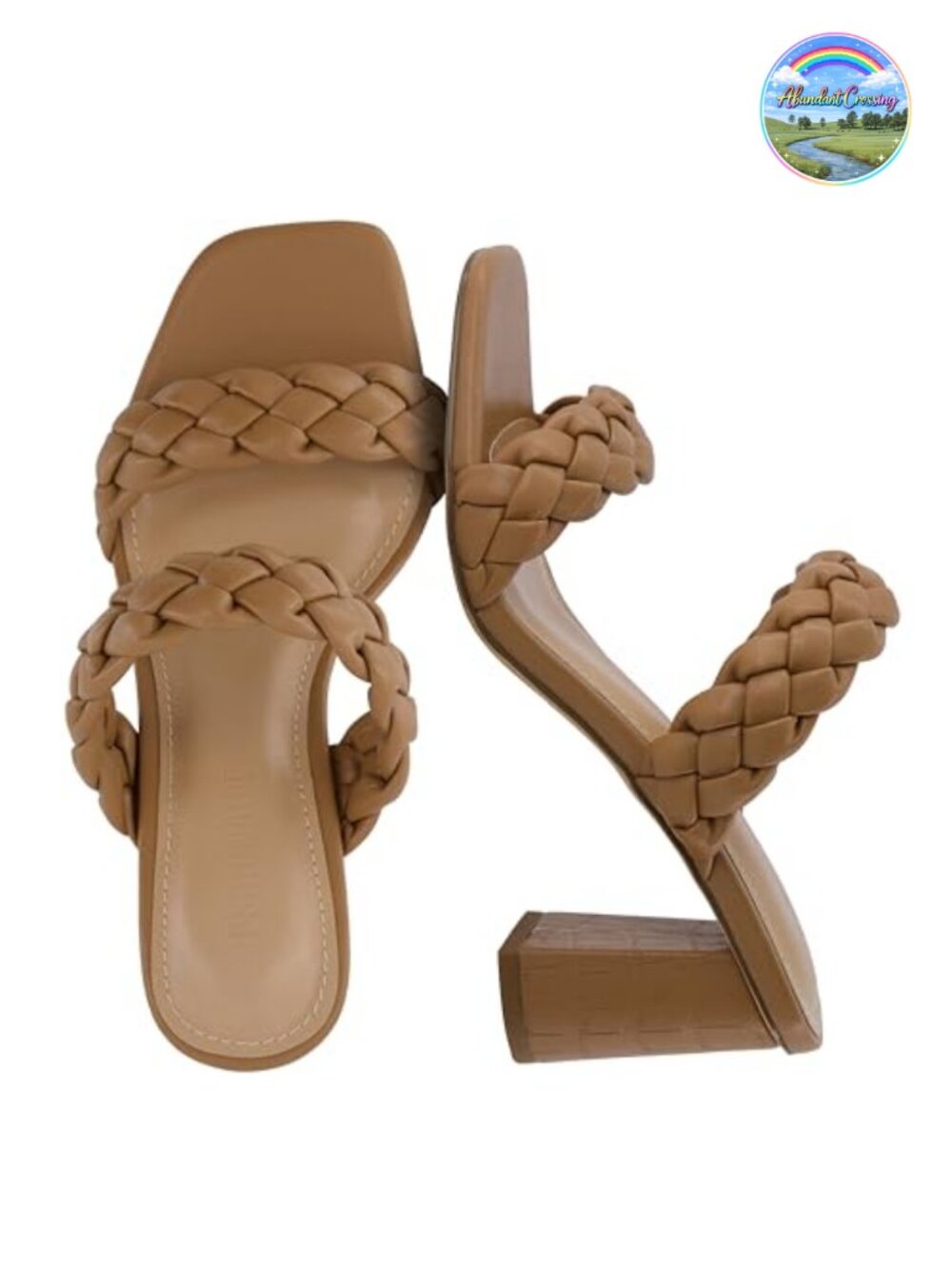 Faux Suede Braided Block Heel Sandals Square Toe Heeled Comfort 2.5 Inch